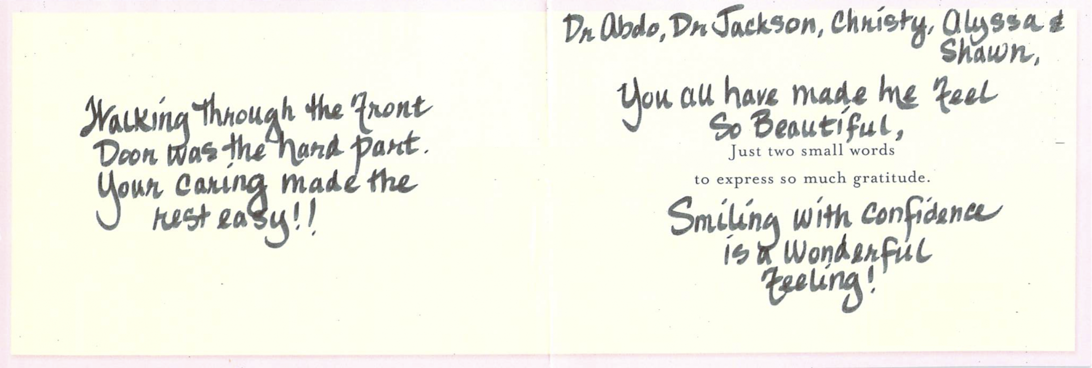 Thank you note from one of our patients.